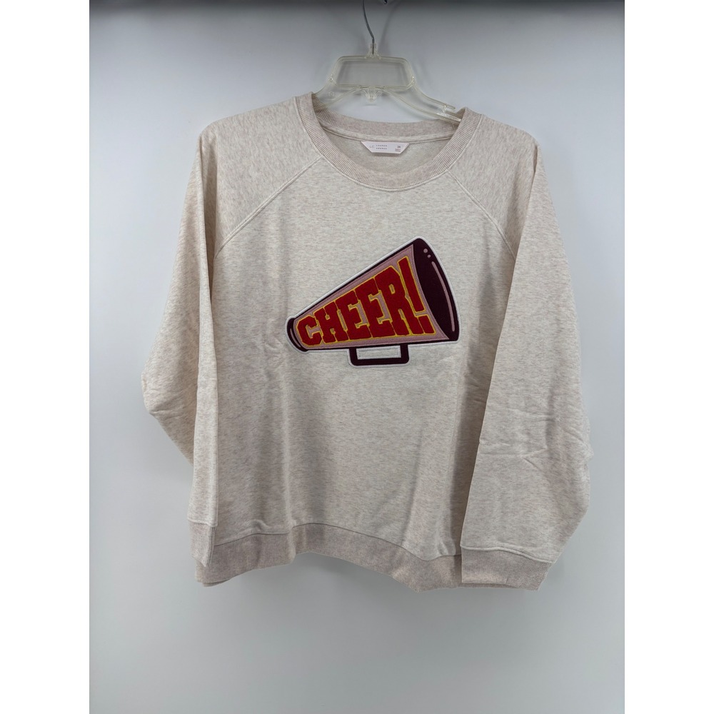LC Lauren Conrad Womens 2X NWT Cheer Sweatshirt Oatmeal Chenille Patch Pullover